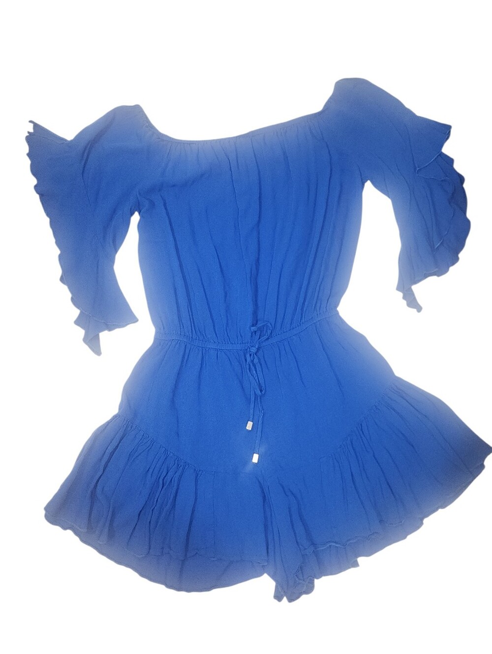 VENUS Cobalt Blue Off The Shoulder Ruffle Sleeve Romper. S